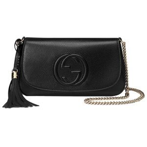Gucci Soho Chain Crossbody Shoulder Bag Black Leather